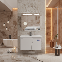 WJL 80cm Nouveau design moderne, lavabo mural en céramique résistant à l'humidité de 80cm avec armoire de salle de bain éclairée