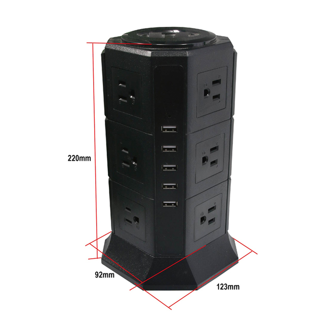 Octagonal Power Tower 12 AC Outlets 5 USB Ports Wireless Charging Surge Protector US Plug for Home Office