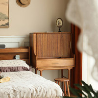 Coiffeuse de style Mid-Century en bois massif avec portes à battants, en Noyer et Chêne Blanc, meuble de maquillage rétro