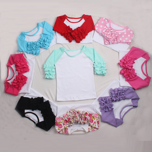 Giáng sinh đóng băng áo sơ mi trẻ em màu đỏ sọc trắng cơ thể raglan rung áo thun cô gái đóng băng ruffle raglan ngọn bóng chày trống áo sơ mi - Product Image 2
