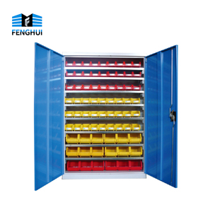 Metal Shelf Storage Cabinet with plastic box tray bins for warehouse