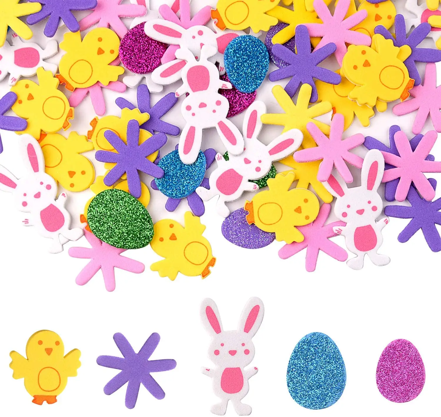 Xieli 160 Pcs Easter Foam Stickers Animal Shape Self Adhesive Easter Stickers Glitter Egg Stickers for Easter Party Decoration