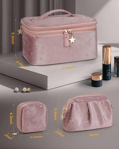 Beauty Case a Doppio Strato con Portagioie e Portapennelli / Borsa Organizer per <span class=keywords><strong>Trucchi</strong></span> in Velluto Ricamato con Cerniera - Product Image 4