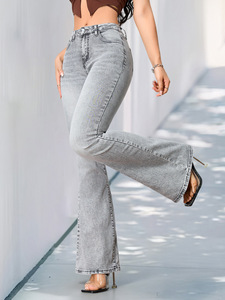 Fashion women's <b>elastic</b> micro flared <b>jeans</b> with high <b>waist</b> and comfortable gray flared pants wholesale - Product Image 5