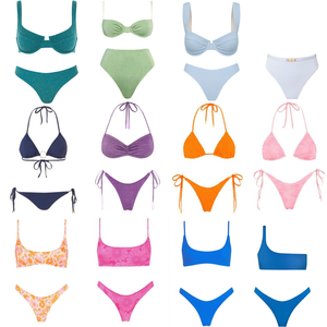 Nueva moda mujer lindo Rosa Mini <span class=keywords><strong>Micro</strong></span> alta cintura <span class=keywords><strong>Bikini</strong></span> una dos piezas personalizado rayas ecológico traje de baño cuerdas de encaje - Product Image 4