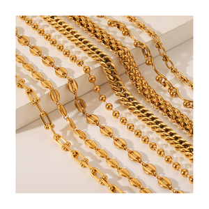 Collier Chaîne Hip Hop en Acier Inoxydable Plaqué <span class=keywords><strong>Or</strong></span> 18K, Maillons Épais Faits à la Main, Perles et Grains <span class=keywords><strong>de</strong></span> <span class=keywords><strong>Café</strong></span> Cubains - Product Image 1