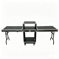 Flight case OEM 12U sur roulettes avec tiroir pour amplificateur et table de mixage, portes fusionnables, loquets de sécurité et 2 tables DJ