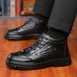 Bottes d'hiver pour hommes en cuir véritable, bout rond, doublure en fourrure, semelle en caoutchouc antidérapante, bottes chaudes pour la neige - Product Image 2