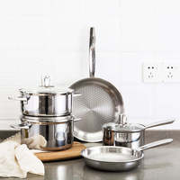 Olla de Cocina de Acero Inoxidable 304 de 3 Capas con Tapa de Vidrio, Mini Caldero de Tres Capas, Olla para Arroz de Inducción, Utensilios de Cocina