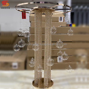 Base Redonda para Flores con Anillo Liso, <span class=keywords><strong>Pilar</strong></span> Brillante con Bolas de Cristal Transparente, Centro de Mesa para Bodas, Decoración Dorada para Pasillo de Escenario - Product Image 6