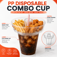 Gobelet jetable personnalisé en PP pour fêtes, combo collation et boisson froide avec plateau à frites, gobelet 2-en-1 en plastique pour collation et boisson