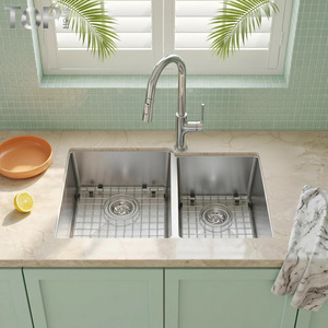 Évier de cuisine double cuve TOPHOME 33 pouces en acier inoxydable T304 de calibre 16, fait main, avec robinet, certifié IAPMO CUPC, garantie 5 ans - Product Image 5
