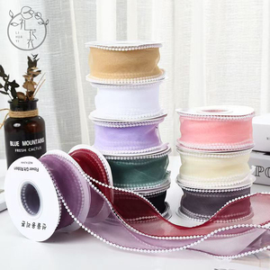 โบว์ผูกผมแบบถักลายดอกไม้สีรุ้ง DIY ริบบิ้นลายคลื่นตกแต่งวันเกิด ขนาด 4 ซม. ริบบิ้นโพลีเอสเตอร์ตาข่ายมุกประดับดอกไม้ - Product Image 4