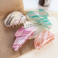 Pince à cheveux coréenne haut de gamme à rayures irisées, élégante, faite à la main en PVC, pince requin, accessoire capillaire pour femme, vente en gros