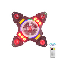 Projecteur de scène DJ RGBW 6-en-1 à 4 têtes mobiles avec quatre faisceaux laser, stroboscope, bandes LED RGB et effet boule magique