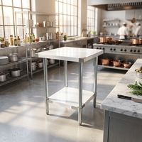 Plan de travail de cuisine commerciale CUSTOM NSF à 2 niveaux, en acier inoxydable 430, finition brossée mate, pieds réglables en hauteur, robuste