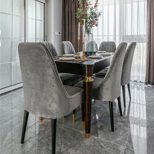 Luxury American Modern Luxury <strong>4</strong> - 6 Seater <strong>Grey</strong> Velvet <strong>Chairs</strong> Walnut Solid Wood Table <strong>Dining</strong> Table <strong>Set</strong> - Product Image 1
