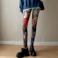 Collants fins et sexy en nylon rétro, anti-bactériens, imprimés de motifs floraux abstraits pour le printemps et l'automne