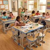 Ensemble bureau et chaise double réglables en hauteur pour étudiants, mobilier de classe écologique en MDF pour les écoles primaires et secondaires