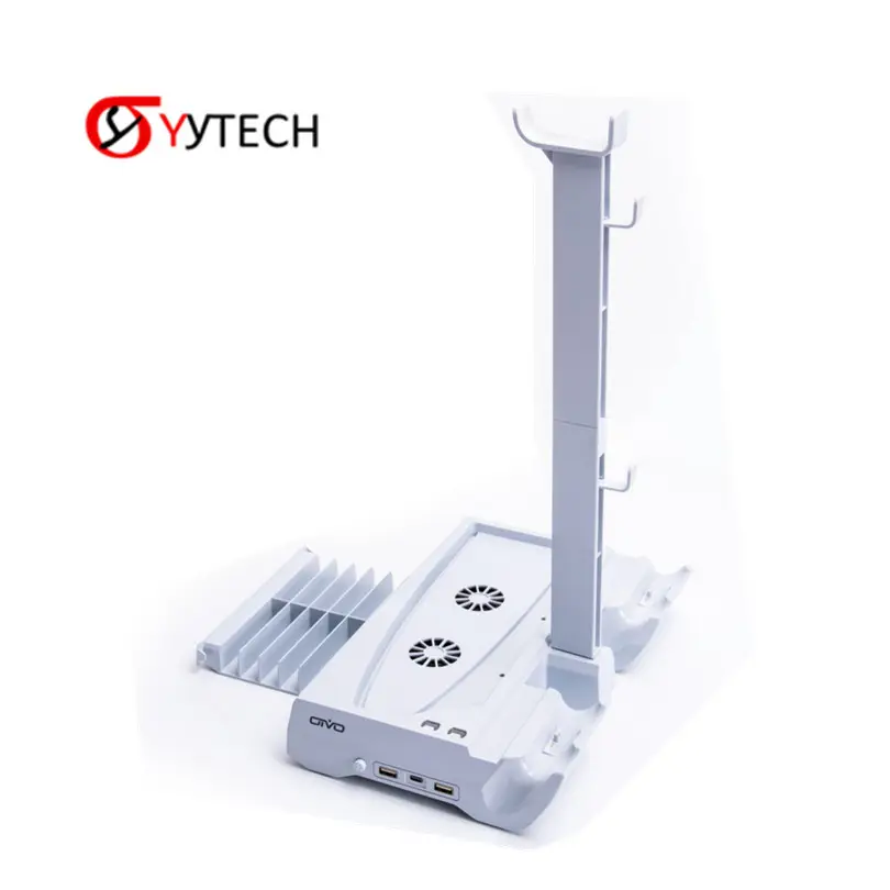SYYTECH Multi-Function Controller Charger Station with Cooling Fan Earphone Rack Game Disc Storage Stand for PS5 Game Console