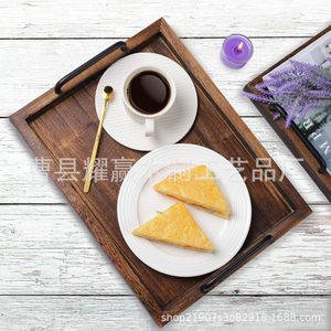 Plateau rectangulaire en bois massif avec poignées 34x24x3cm, style japonais vintage, plateau à thé, rangement de bureau, plateau de service - Product Image 3