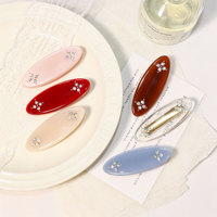 Barrette à cheveux ovale de luxe en acétate 5,5 cm, style chic français, incrustation de strass, finition miroir polie à la main, en résine légère, emballée en carton