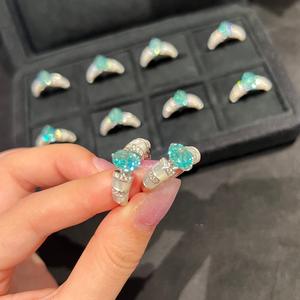 S925 Sterling Silver Vintage Antique Diamond Set <b>Ring</b> Paraiba Tourmaline Mint Green White Mother <b>Pearl</b> Cut Stone Luxury Diamond - Product Image 2