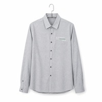 Chemise décontractée à manches longues pour homme, gris clair, avec poche poitrine et imprimé graphique, boutonnée