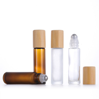 Botol Roller Tutup Bambu 5ml Wadah Kaca Minyak Esensial Botol Parfum Kosong Tersedia Warna Amber Bening Pink