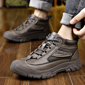 Bottes Martin pour homme en cuir à bout rond, doublure en fourrure, semelle en caoutchouc, isolantes, chaussures décontractées d'hiver pour l'extérieur - Product Image 1