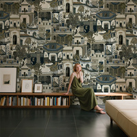 Murale murale personnalisable style Art déco vintage, motif de feuillage de palme, design paysager inspiré des palais indiens, pour salon et hôtel