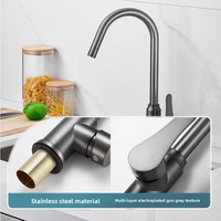 Robinet de cuisine en acier inoxydable avec commande de type clé, design anti-éclaboussures, cartouche céramique, à poser sur plan pour évier de légumes, eau chaude/froide
