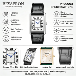 Reloj de Pulsera de Cuarzo Clásico y Atemporal para Hombre, Correa de Cuero de 20 mm, Caja de Acero Inoxidable, Esfera de Cristal de Zafiro, para Uso Diario y de Negocios - Product Image 2