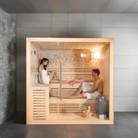 2-6 orang mewah desain Modern kayu Solid Sauna dengan batu Backwall pemanas listrik 220v Panel kontrol komputer
