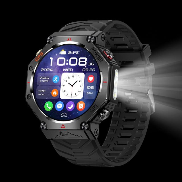 2026 KC91 Round Smartwatch Flashlight 1.39inch Screen IP67 Waterproof Sports GPS with Call Reminder Dial Call Men Women