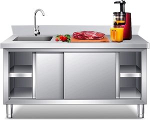 Lavello <span class=keywords><strong>da</strong></span> <span class=keywords><strong>Cucina</strong></span> Esterno <span class=keywords><strong>in</strong></span> <span class=keywords><strong>Acciaio</strong></span> <span class=keywords><strong>Inox</strong></span> con Mobile, Lavello per Lavanderia Indipendente con Piano di Lavoro e Spazio di Stoccaggio - Product Image 2
