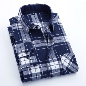 Camisas à <span class=keywords><strong>carreaux</strong></span> <span class=keywords><strong>bleu</strong></span> ciel <span class=keywords><strong>et</strong></span> noir OEM/ODM, manchette hexagonale personnalisée à poche unique, col rabattu, <span class=keywords><strong>chemise</strong></span> en flanelle à manches longues pour hommes - Product Image 3