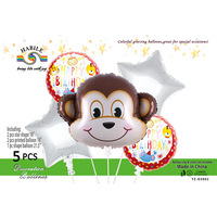 Lot de 5 ballons en aluminium animaux du zoo (Girafe, Singe, Tigre, Étoile) – Décorations de fête d'anniversaire pour enfants – Vente en gros – Prêt à expédier