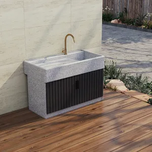 Modern Simple Laundry Sink Workstation Outdoor Marble Integrated Washbasin Sink With Washboard For Balcony