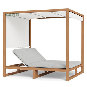 Lit <span class=keywords><strong>de</strong></span> repos <span class=keywords><strong>de</strong></span> luxe moderne en teck pour piscine extérieure avec auvent, pour patio et <span class=keywords><strong>jardin</strong></span> - Product Image 1