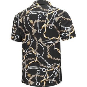 Maillots de bain pour hommes <span class=keywords><strong>Chemise</strong></span> de plage de luxe imprimée en chaîne dorée noire <span class=keywords><strong>Chemise</strong></span> de plage baroque à manches courtes <span class=keywords><strong>Chemise</strong></span> hawaïenne décontractée boutonnée pour hommes - Product Image 2