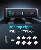 Station de charge USB multiport 8 ports 4USB-A 4TYPE-C PD100W QC30W pour ordinateur portable, chargeur rapide GaN 520W