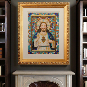 Tranh treo tường nghệ thuật Cloisonne thủ công, khung trang trí cao cấp, phong cách cổ điển, hình Chúa Giê-su và Phật, tranh tôn giáo Cơ Đốc dành cho trang trí phòng ngủ - Product Image 1