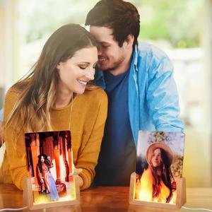 <b>4</b>" <b>X</b> <b>6</b>" Sublimation Blank Acrylic LED Night Light Picture <b>Frames</b> With Warm Color Wood Base for Mother's Day Wedding Home - Product Image 4