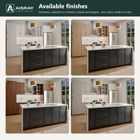 Meuble de cuisine Shaker en mélamine avec îlot central et rangement coulissant pour villa, charnières à fermeture amortie, écologique, complet
