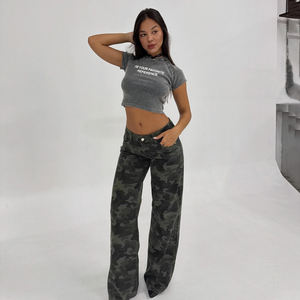 Pantalones Vaqueros de Mezclilla de Pierna Recta Holgados de Cintura Media, Lavado Medio, Resistentes al Viento, Ecológicos, con Bloques de Color y Ribete en Contraste - Product Image 6