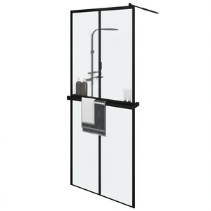 Walk In Shower Wall 31.5x76.8 Inches ESG Glass Aluminum <b>Frame</b> With Shelf Minimalist Design - Product Image 1