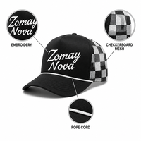 Casquette Trucker 5 Panneaux avec Maille à Carreaux et Corde Blanche, Fabrication BSCI pour Grossistes, Style Rétro, Service OEM, Faible MOQ