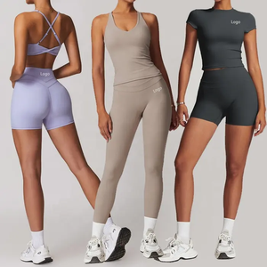 All'ingrosso Logo personalizzato GYM GYM Wear da donna gilet T Shirt Top allenamento Fitness Yoga Leggings <span class=keywords><strong>pantaloni</strong></span> Short set Yoga per le donne ragazza - Product Image 1