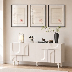 Aparador Moderno Color Crema con Puertas con Relieve Escultural, Mueble de Almacenamiento para Entrada, Sala de Estar u Oficina en Casa - Product Image 5